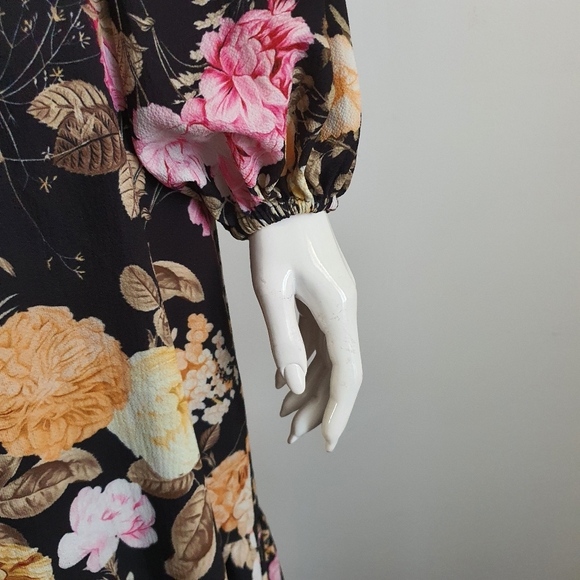 Decjuba Black Floral Maxi Dress Long Sleeve Oversized Size 10 - Picture 4 of 13